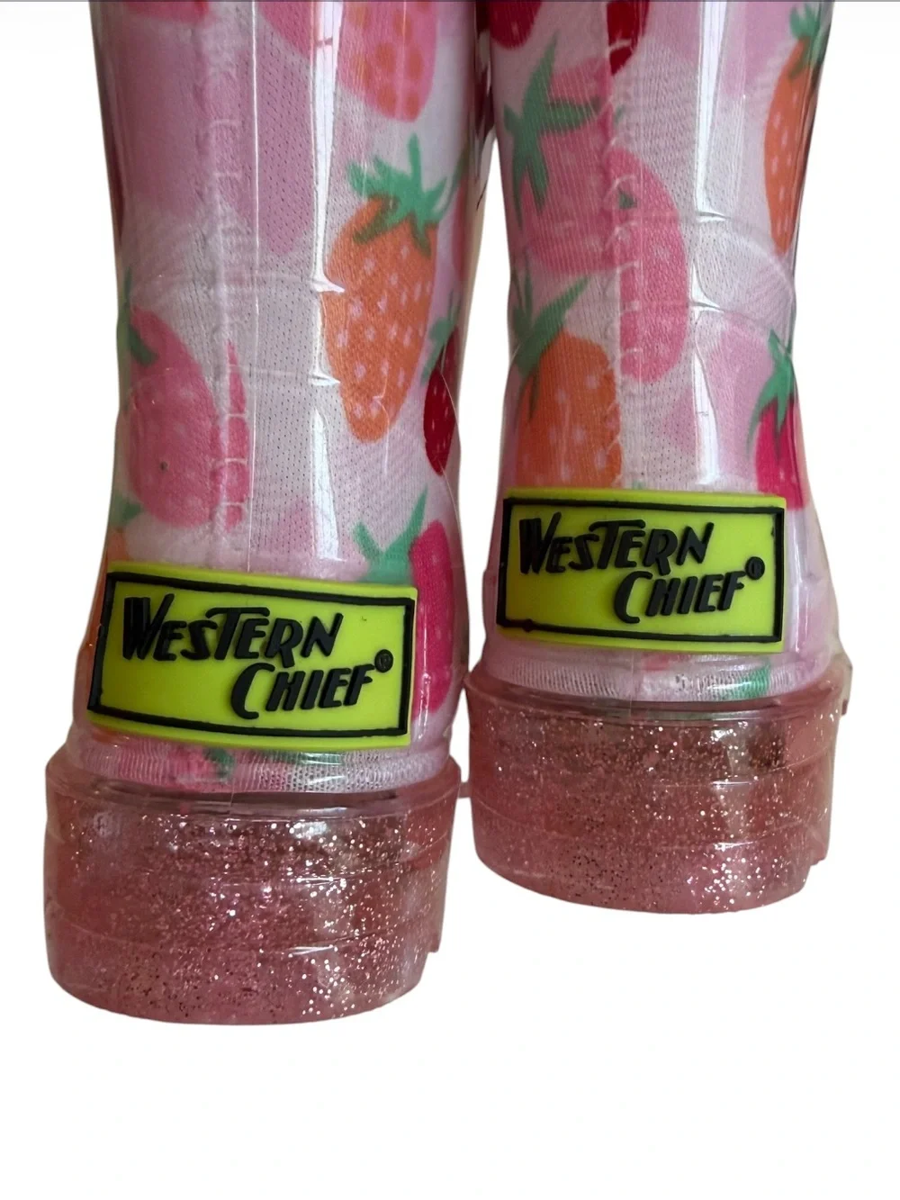Western Chief Light Up Pink Strawberry Rain Boots Glitter Handles NEW Size 5